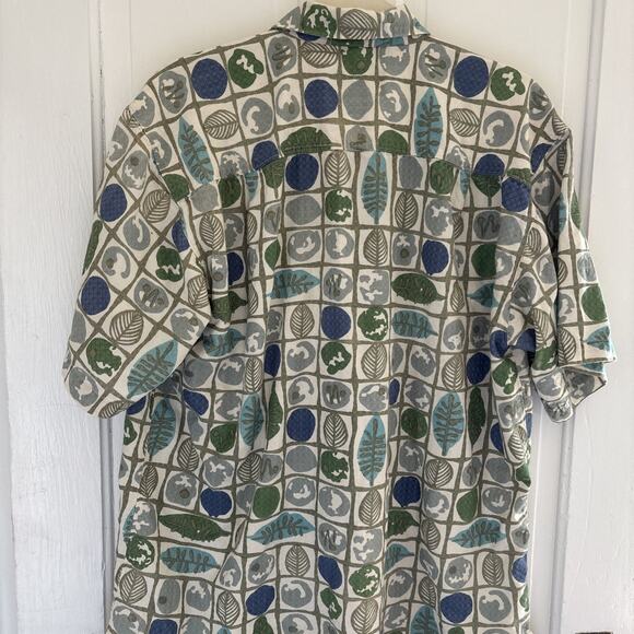 Vintage Chiamare Shirt Mens L Loop Collar SS Green Geometric Abstract Print - Picture 8 of 10